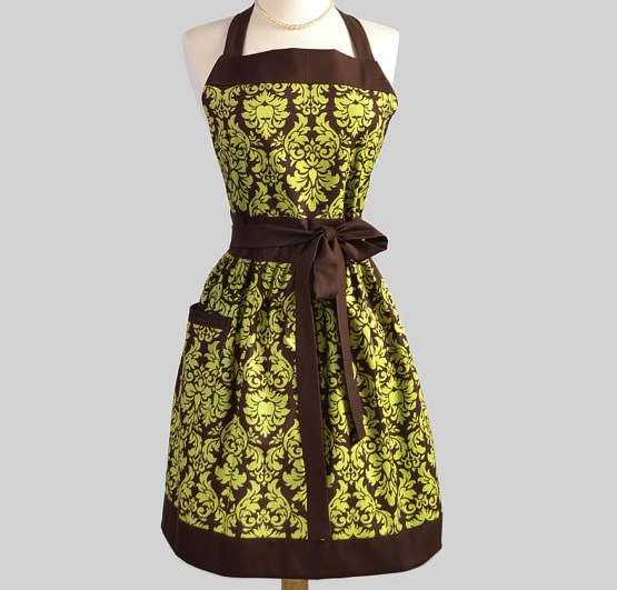 brown and green apron
