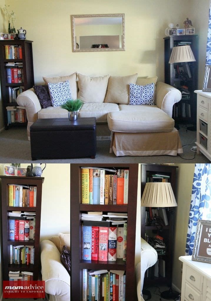 15 FabricLined Bookcase Makeover MomAdvice