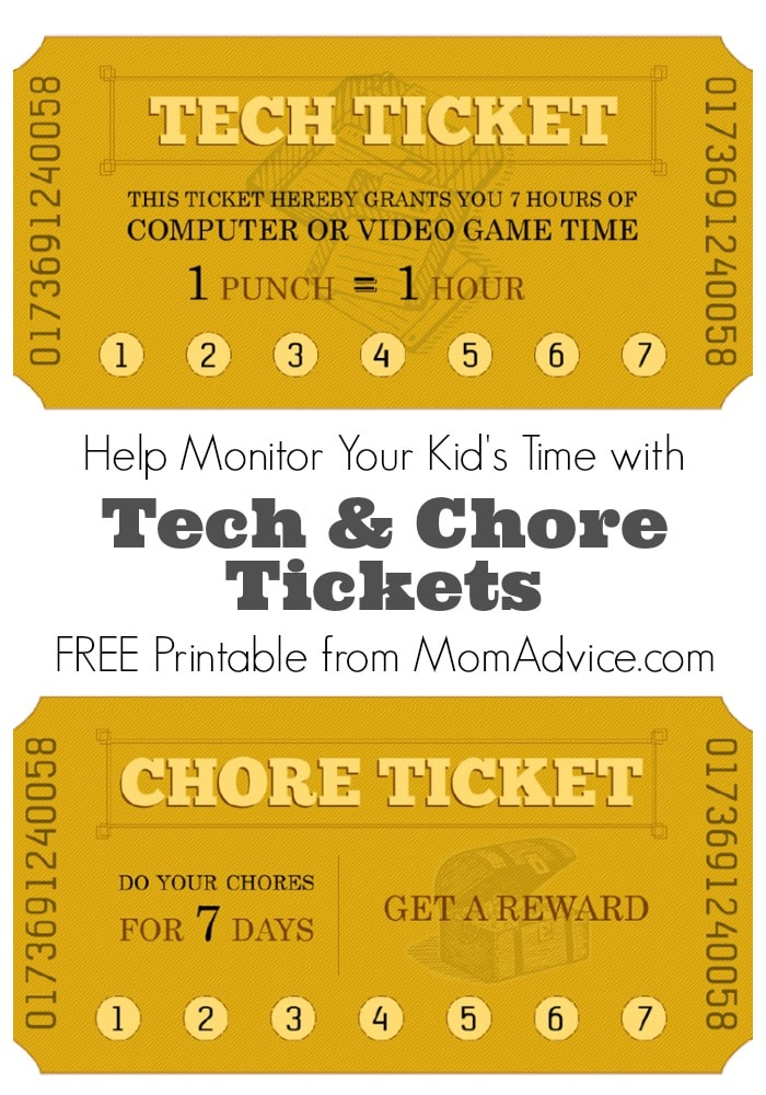 Tech-Chore Tickets Free Printable