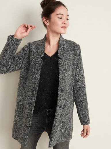textured button front coat
