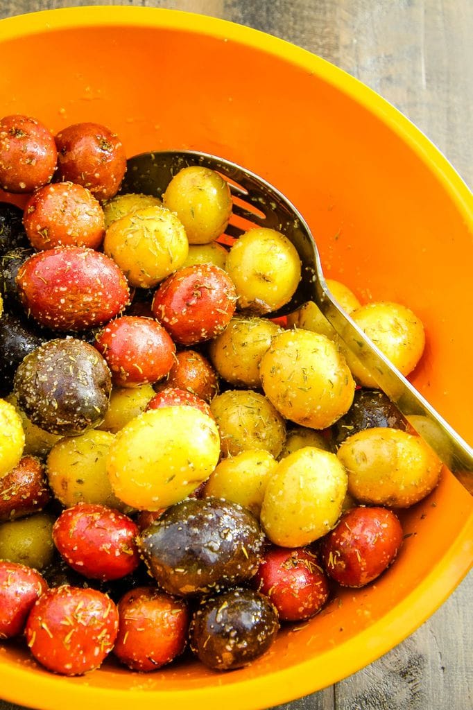 baby potatoes in a mixing bowl