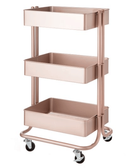 rose gold three tier rolling cart
