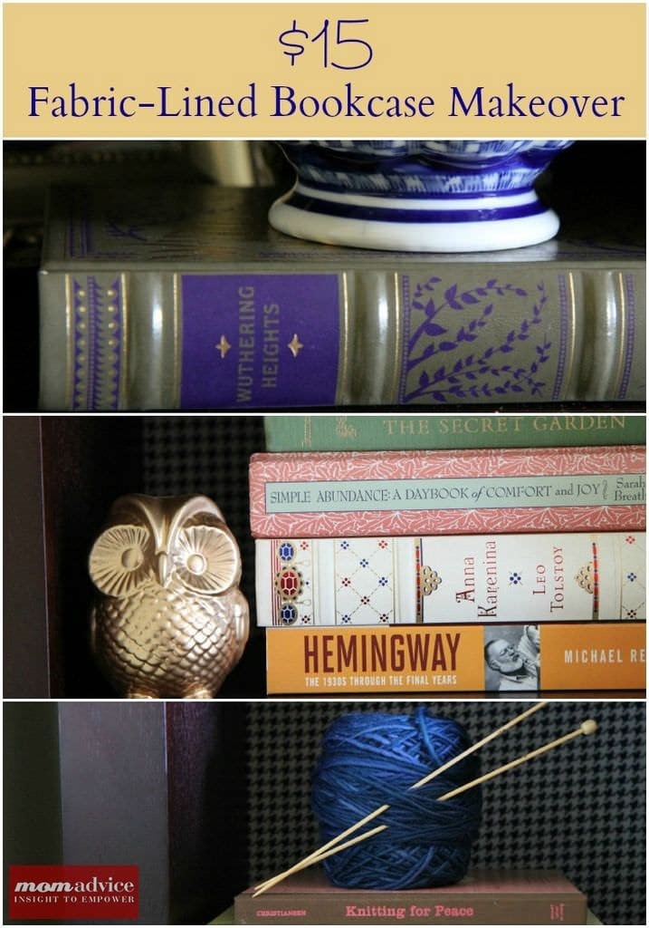 $15 Fabric-Lined Bookcase Makeover