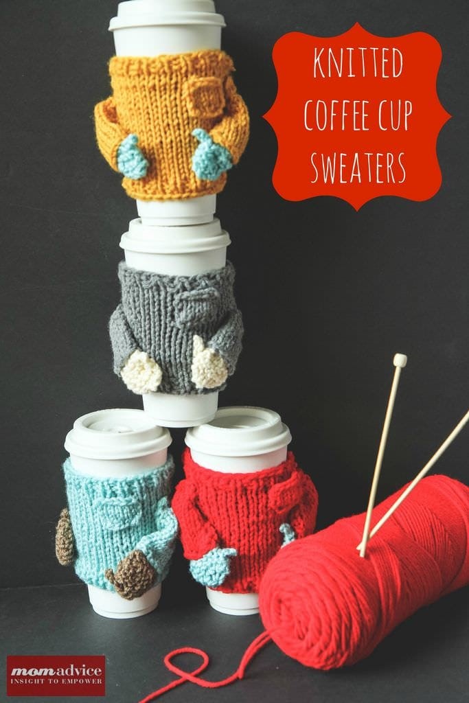 Knitted Sweater Coffee Cozies from MomAdvice.com.