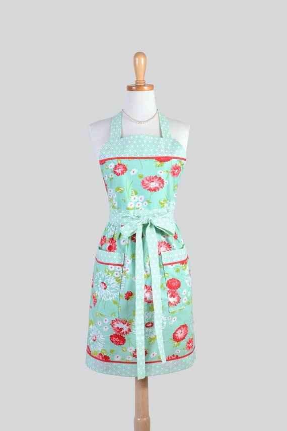Mint flowered apron via Etsy