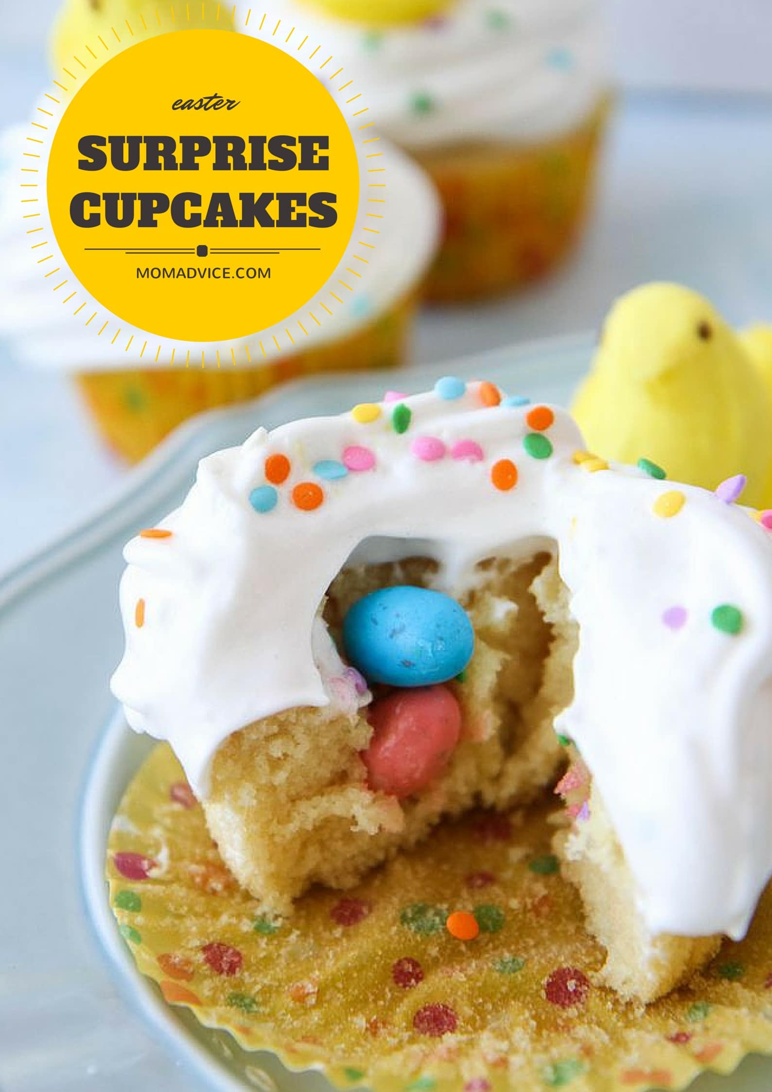 Easter Surprise Peeps Cupcakes from MomAdvice.com