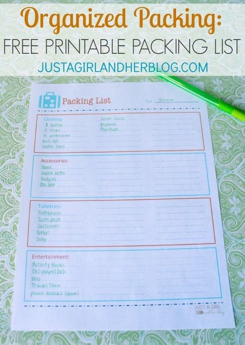 Printable Packing List from Just A Girl and Her Blog