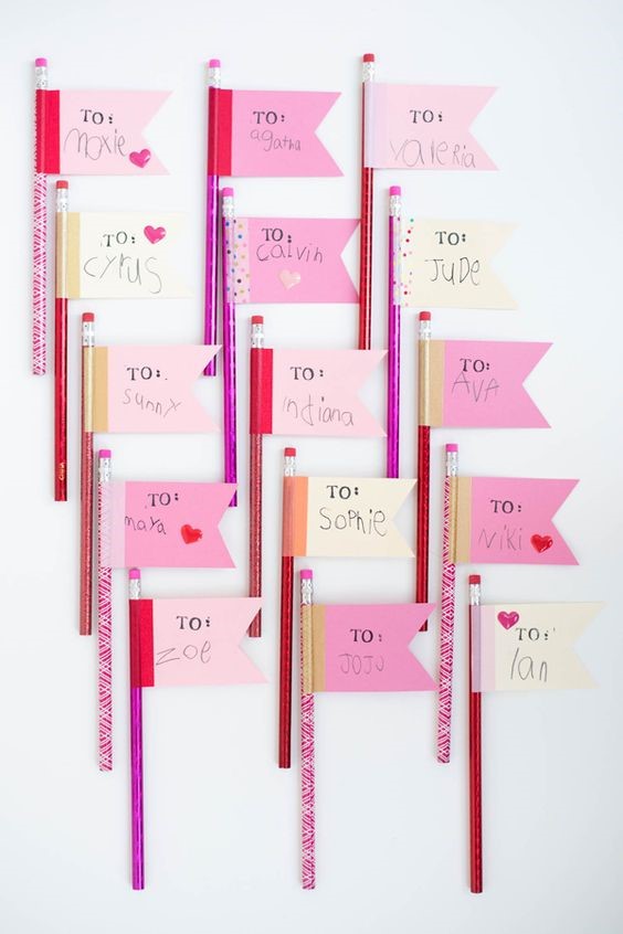 Valentine Pencil Flags via Oh Happy Day