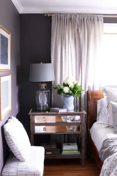 Plum painted master bedroom via The Inspired Room