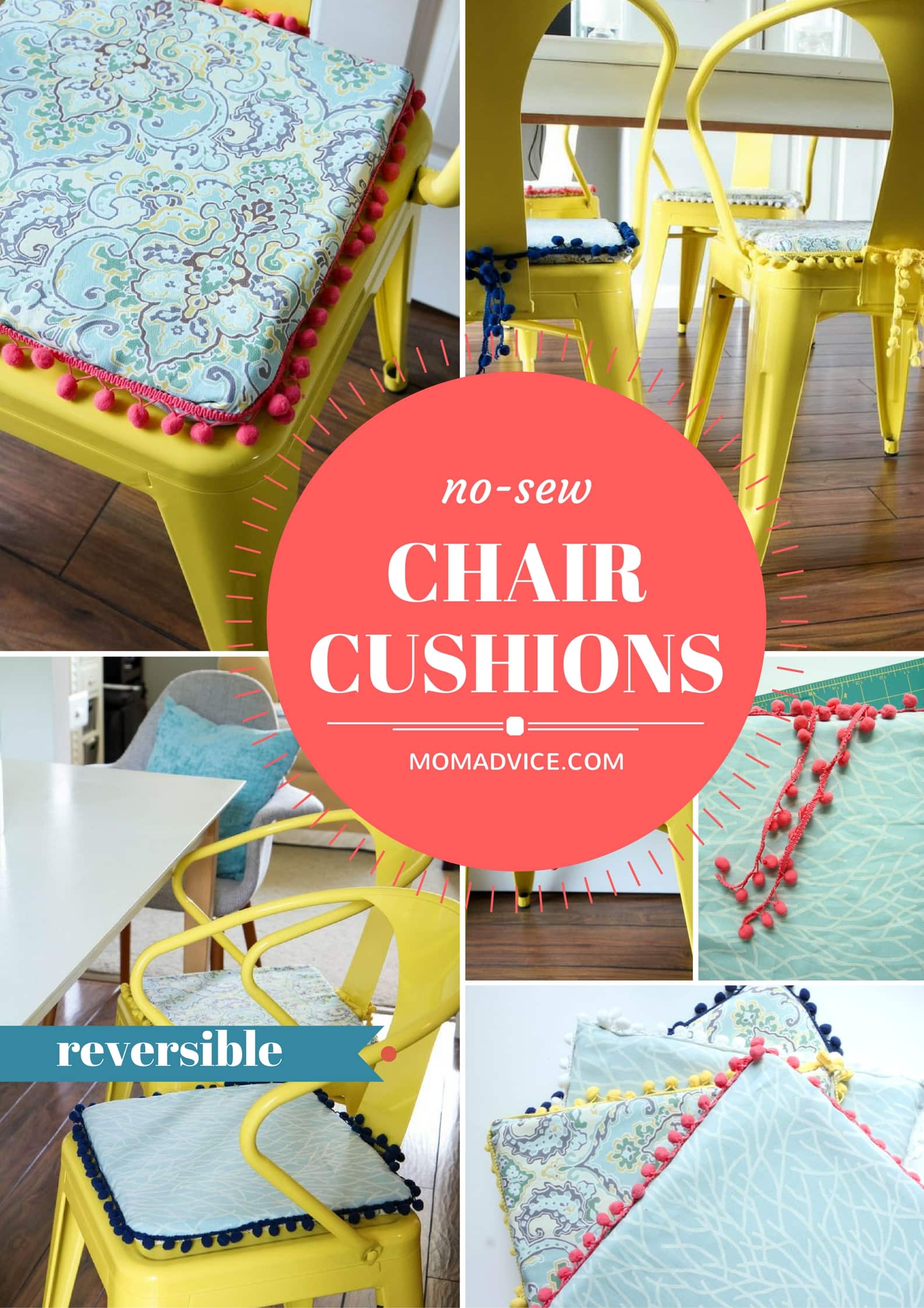 DIY No-Sew Reversible Chair Cushions