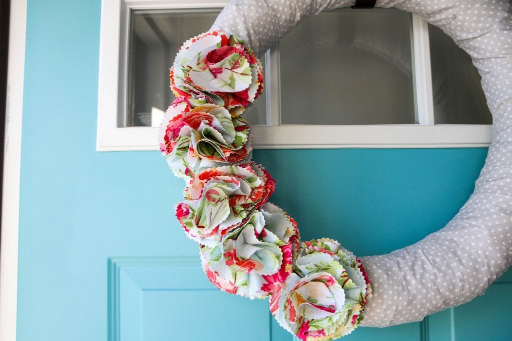 Fabric Flower Wreath for Spring