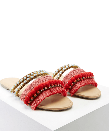 Fringed Pom Pom Sandals