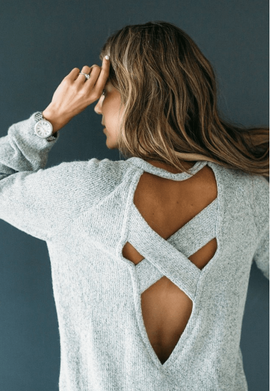grey cross back sweater