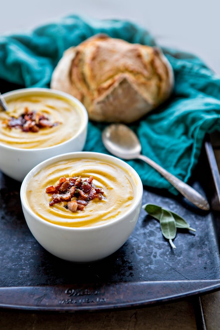 Roasted Butternut Squash Soup with Bacon and Sage picture and recipe