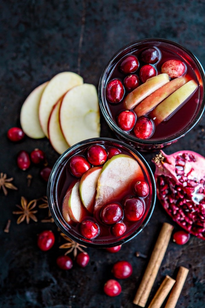 Spiced Pomegranate Apple Cider Mulled Wine Sangria recipe and photo fall cocktail
