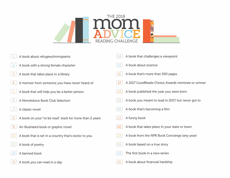 MomAdvice 2018 Reading Challenge Printable