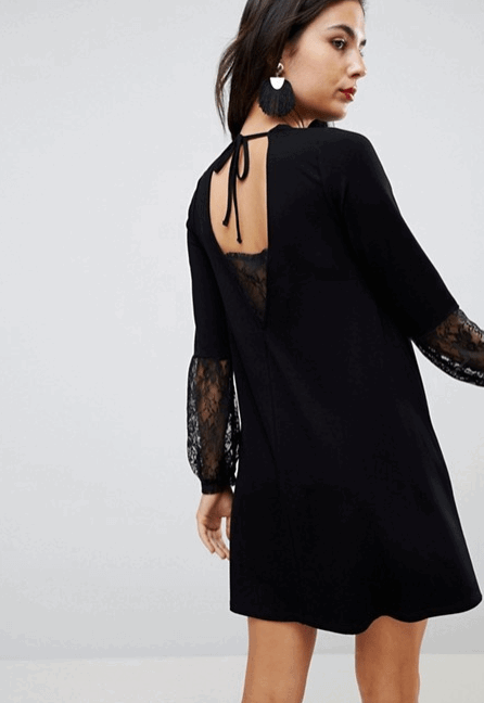 black lace swing dress