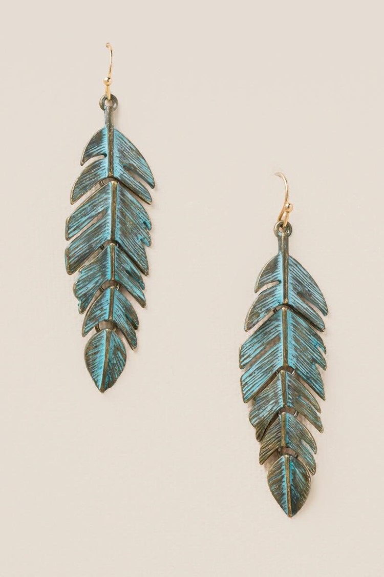 patina feather earrings