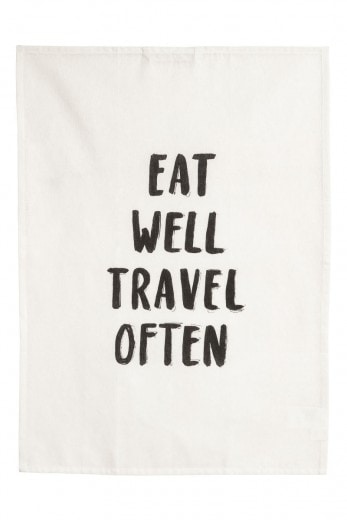 eat well, travel often tea towel