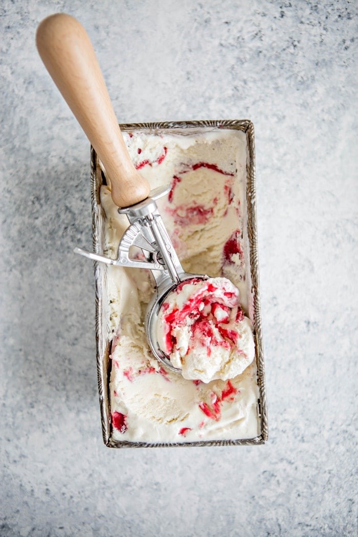 Vanilla Frozen Yogurt with Balsamic Roasted Strawberry Rhubarb